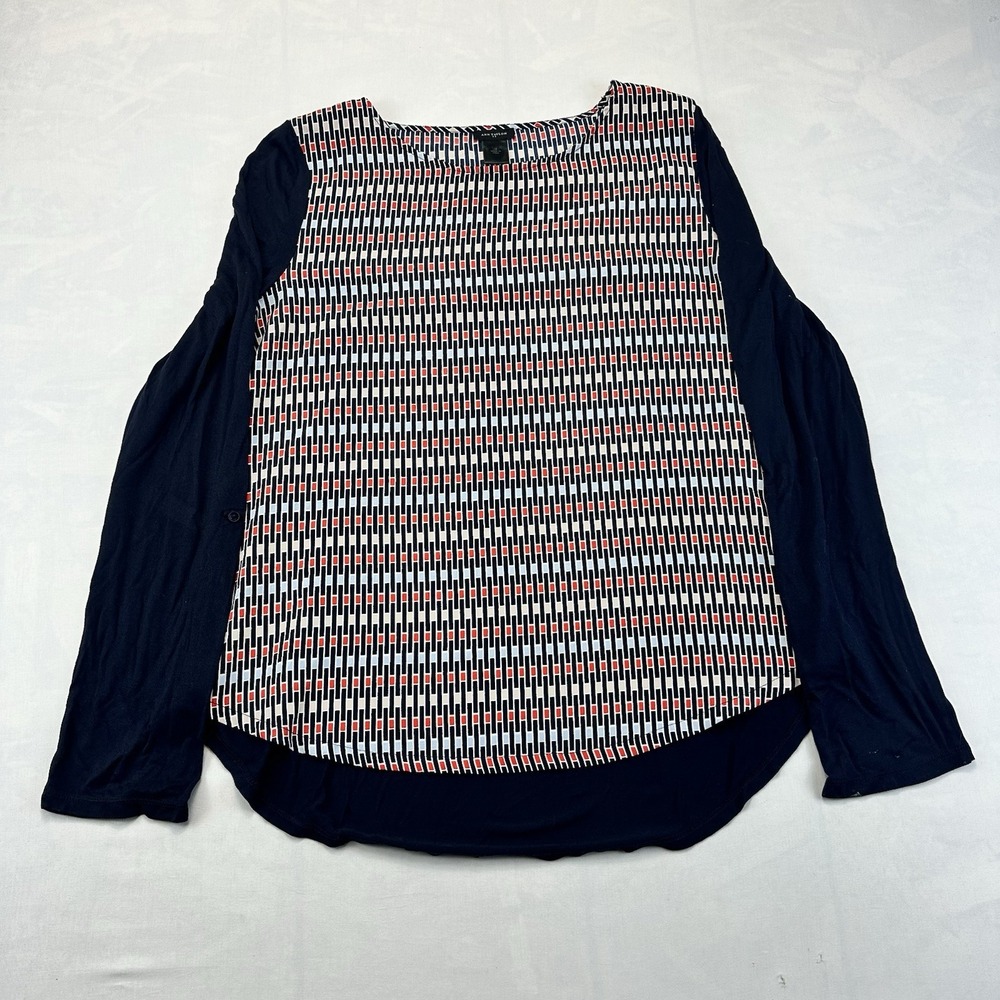 Ann Taylor Women's Medium Geometric Print Mixed Media Long Sleeve Blouse